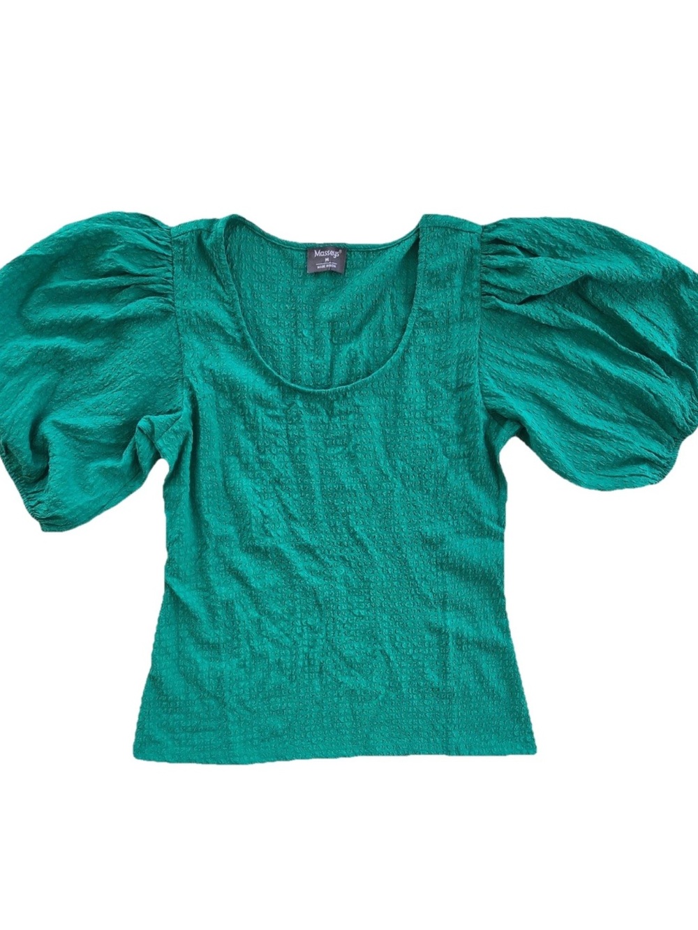 Green Puff-Sleeve Scoop Neck Tee